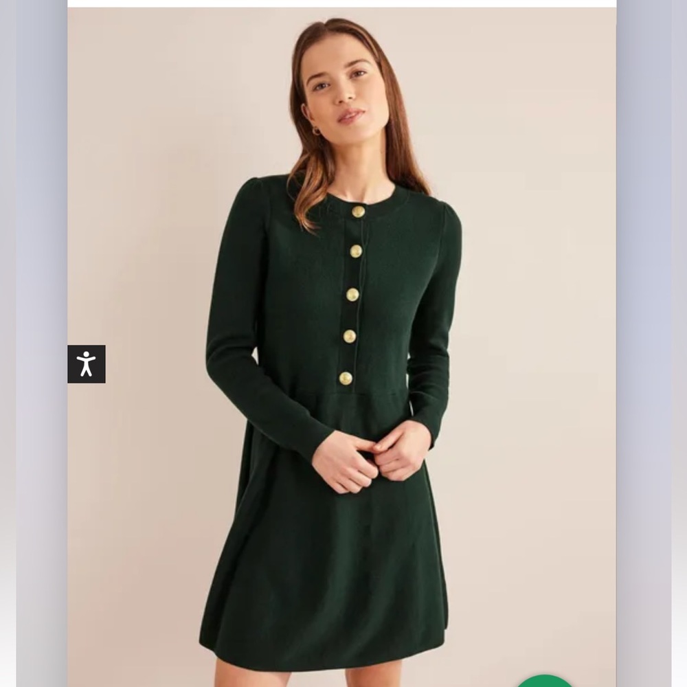 Boden mini button detail dress dark green 12